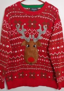 Men's Ugly Christmas Red Sweater with Reindeer